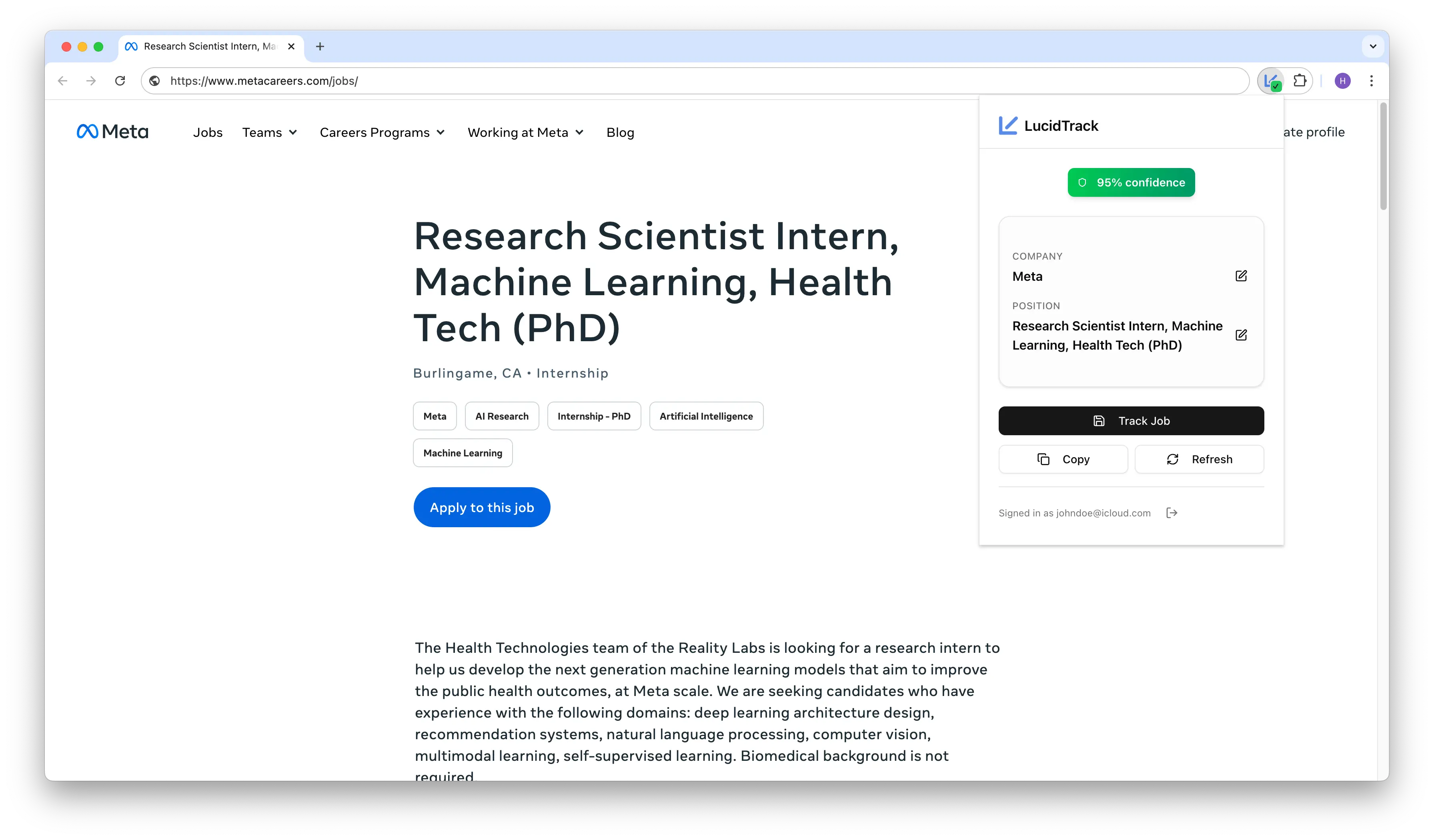 LucidTrack Chrome Extension Interface
